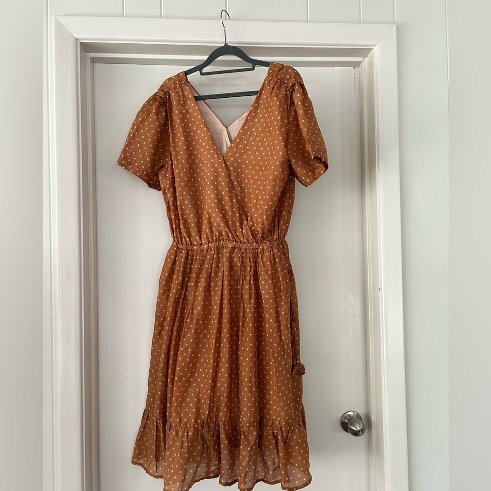Trovata Birds of Paradise Rust Polka Dot Dress